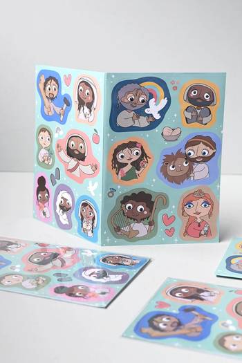 Klistermärkesark: Personer i Bibeln, en produkt från Nya Musik som utvecklar och engagerar människor i alla åldrar.