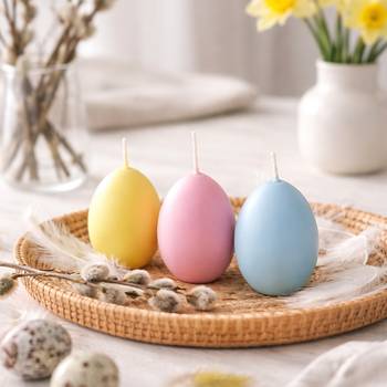 Påskljus - Äggformat - Med påskkort - Blandade färger, en produkt från Nya Musik som utvecklar och engagerar människor i alla åldrar.