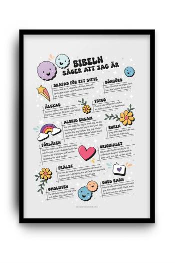 Poster: Bibeln säger att jag är (barn/tween), en produkt från Nya Musik som utvecklar och engagerar människor i alla åldrar.