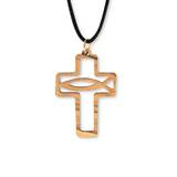 Halsband – Kors / fisk - Olivträ, en produkt från Nya Musik som utvecklar och engagerar människor i alla åldrar.