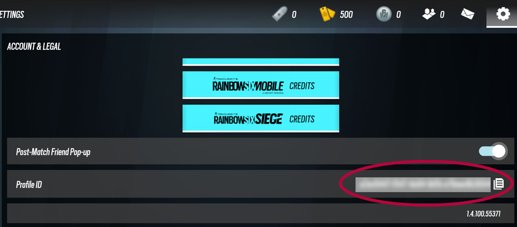 Rainbow Six Mobile Profile ID example