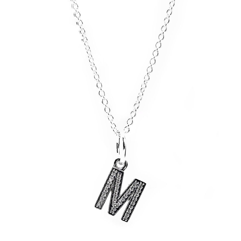 ELESHE 925 Sterling Silver A-Z Clear CZ Alphabet Letter Pendent Charm Fit  Original Bracelets DIY Initial Letter Necklace