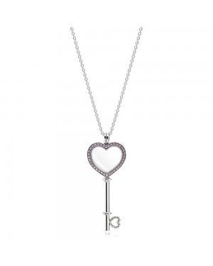 Pandora Pink Heart Key Floating Locket Necklace - Large 396584FPC