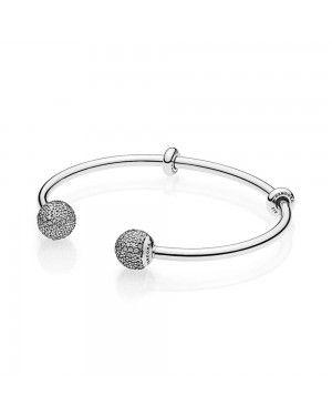 Pandora Moments Silver Open Bangle, Pave Caps 596438CZ