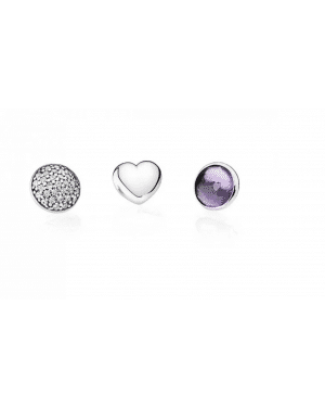 PANDORA Petite Memories February Synthetic Amethyst Birthstone Locket Charm Set JSP0631 In Silver