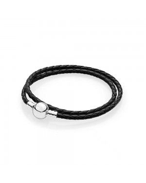 Pandora Moments Double Woven Leather Bracelet, Black 590745CBK-D