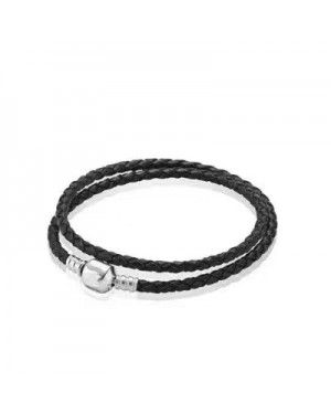 Pandora Moments Double Woven Leather Bracelet - Black 590705CBK-D