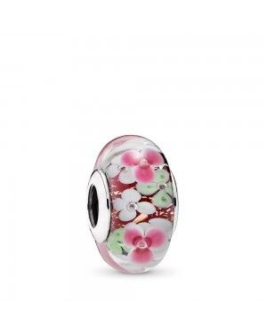 PANDORA Oriental Bloom Pink Flower Garden Glass Charm JSP1536 