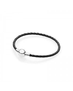 Pandora Moments Single Woven Leather Bracelet, Black 590745CBK-S