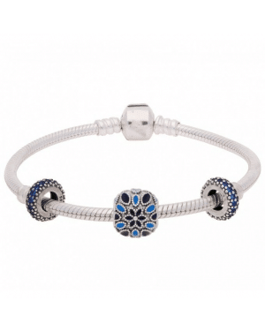 PANDORA Blue Rose Floral Complete Bracelet JSP0408 With Pave CZ In Sterling Silver