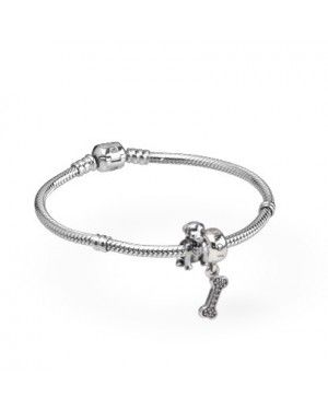PANDORA Dog And Bone Animal Complete Bracelet JSP0462 With CZ In Silver