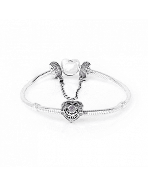 PANDORA Opulent Heart Love Complete Bracelet JSP0305 With CZ In Silver