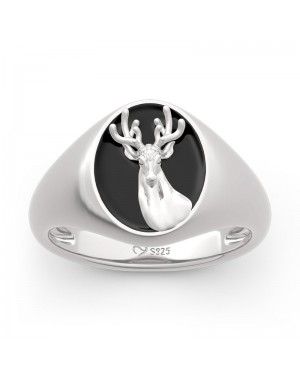 Joanfeel Men's Ring, "Elk Forest" Sterling Silver Signet Ring