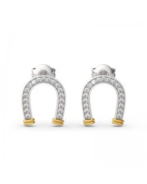 Joanfeel"Lucky Horseshoe" Two Tone Sterling Silver Stud Earrings