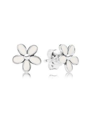 PANDORA White Flower Stud Earrings JSP1306 In Enamel