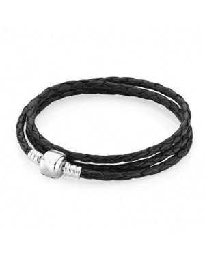 PANDORA Black Triple Bracelet JSP1141 In Leather