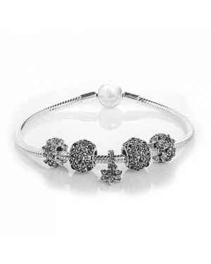 PANDORA Silver Forget Me Not Floral Complete Bracelet JSP0354 With CZ 