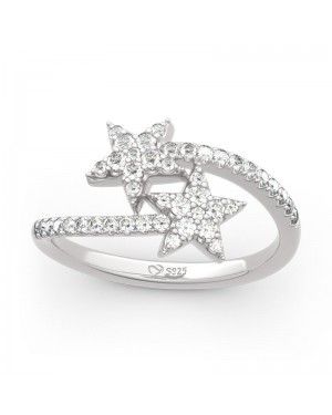 Bypass Star Design Round Cut Sterling Silver Promise Ring - Joanfeel Jewelry