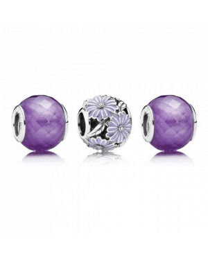 PANDORA Silver Purple Daisy Floral Charm Set JSP0592 