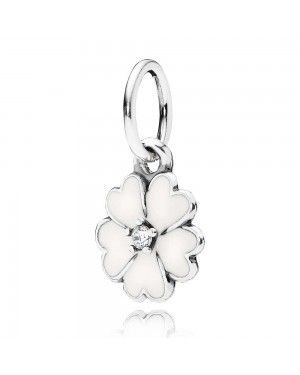 PANDORA White Primrose Floral Pendant JSP1204 With Cubic Zirconia In Enamel