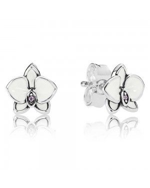 PANDORA White Orchid Floral Stud Earrings JSP1218 In 925 Silver