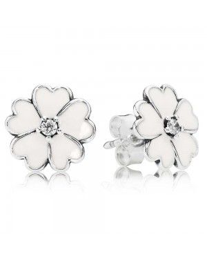 PANDORA White Primrose Floral Stud Earrings JSP1280 In Enamel