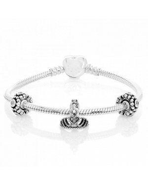 PANDORA Pink Princess Fairytale Complete Bracelet JSP0410 With Pave CZ In Silver