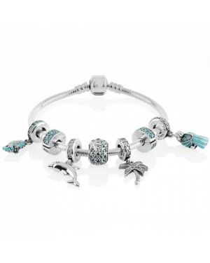 PANDORA Teal Elegance Summer Complete Bracelet JSP0333 With Pave CZ In Silver