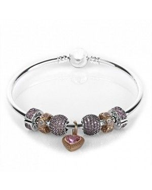 PANDORA Pink Love Complete Bangle JSP0226 With Clear CZ In Rose Gold