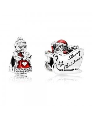 PANDORA Mr And Mrs Claus Christmas Charm Set JSP0470 With Pave CZ 