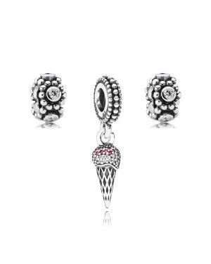 PANDORA Ice Cream Food Charm Set JSP0525 With Pave CZ In Sterling Silver