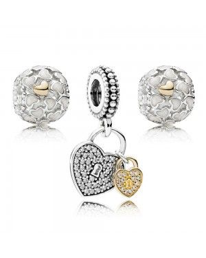 PANDORA Love Locked Charm Set JSP0568 With Pave CZ In Silver