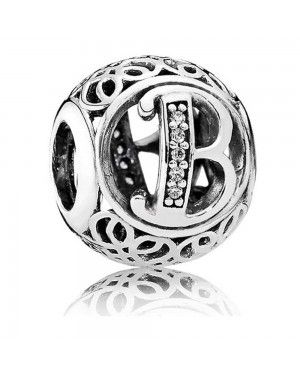 PANDORA Vintage B Swirl Charm JSP0775 In Silver