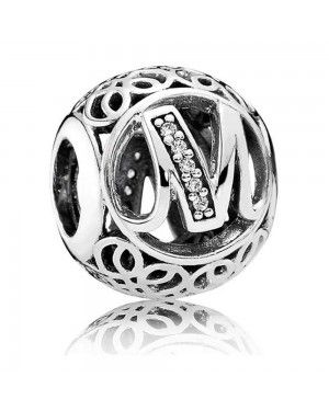 PANDORA Vintage M Swirl Alphabet Charm JSP0765 In Silver