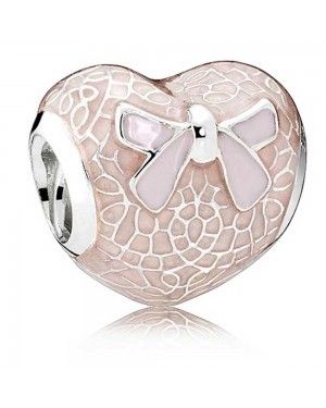 PANDORA Pink Bow And Lace Heart Love Charm JSP0677 