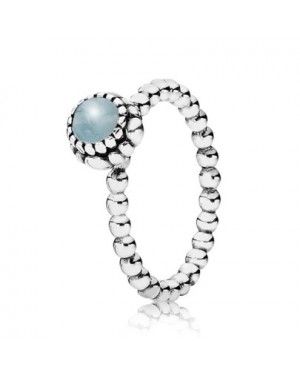 PANDORA Beaded Aquamarine March Birthstone Birthstone Ring JSP1443 In Silver