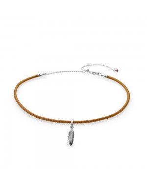 Pandora Golden Tan Leather Choker And Feather Necklace 397197CGT