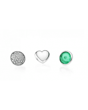 PANDORA Petite Memories May Green Crystal Birthstone Locket Charm Set JSP0634 In Silver