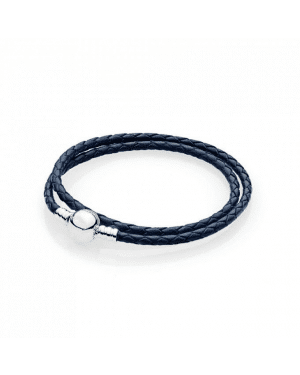 Pandora Moments Double Woven Leather Bracelet, Dark Blue 590745CDB-D