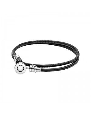 Pandora Moments Double Leather Bracelet, Black 597194CBK-D