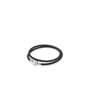 PANDORA Black Double Braided Bracelet JSP1143 In Leather