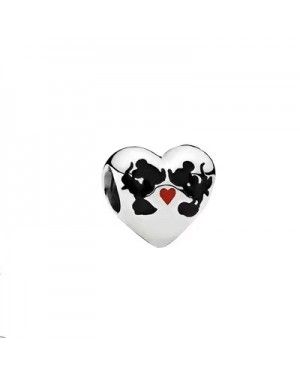 Minnie & Mickey Heart Shaped Silver Charm 791443ENMX