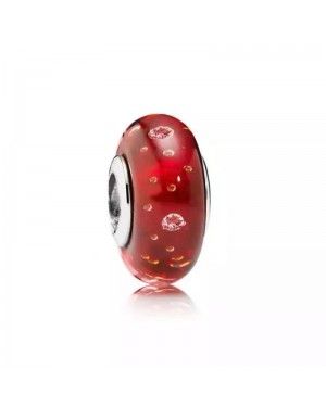 PANDORA Red Fizzle Charm JSP0885 In Murano Glass