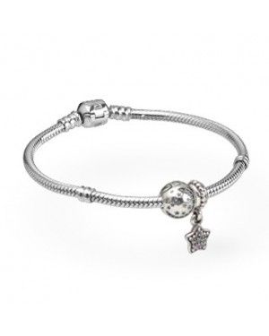 PANDORA Twinkling Night Sky Moon and Stars Complete Bracelet JSP0403 With Pave CZ 