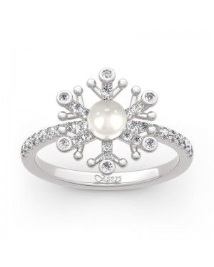 Joanfeel Snowflake Cultured Pearl Sterling Silver Cocktail Ring