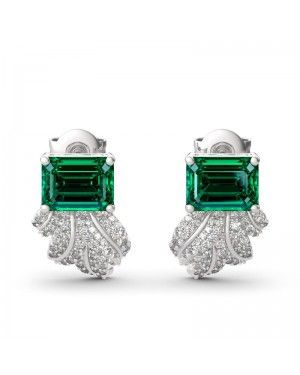 Joanfeel Leaf Design Emerald Cut Silver Stud Earrings