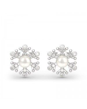 Joanfeel Snowflake Cultured Pearl Stud Earrings