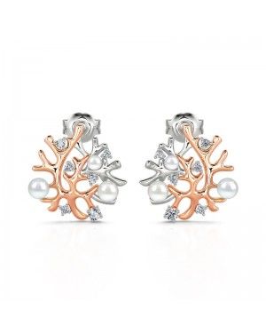 Joanfeel Cultured Pearl Studs -"Coral Reefs" Earrings