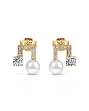 Joanfeel"Sound of Music" Note Cultured Pearl Stud Earrings