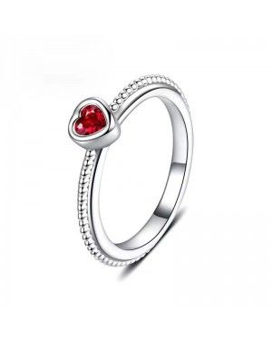 PANDORA Synthetic Ruby Heart Love Ring JSP1420 In Sterling Silver